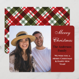 Personalized Photo Merry Christmas Plaid Script Holiday Card