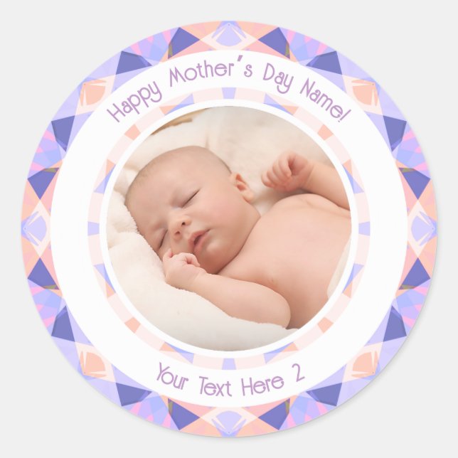 Personalized Photo Message Purple Mother’s Day Classic Round Sticker (Front)