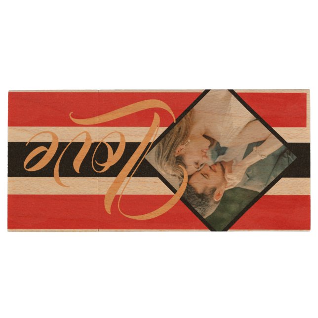 Personalized Photo Modern Double Sided  Wood Flash Drive (Back)