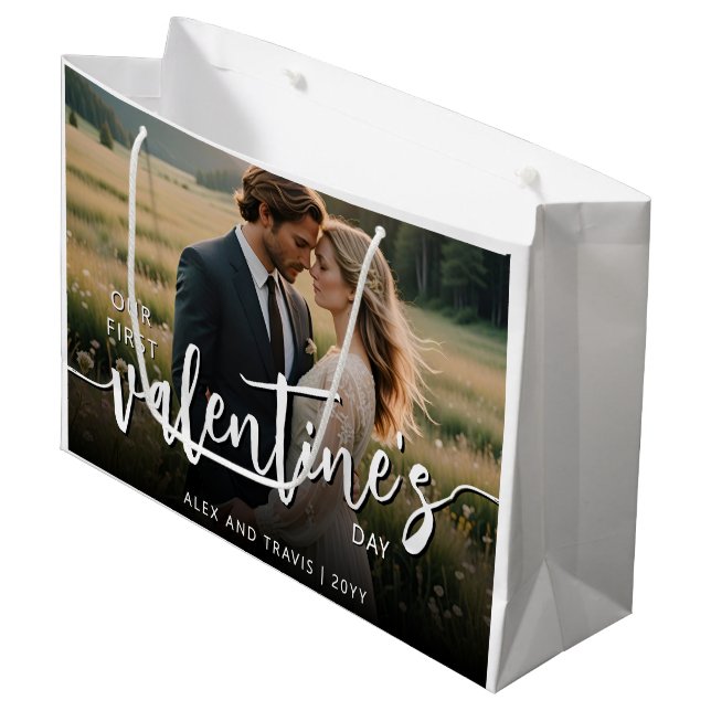 Personalized Photo Modern First Valentine's day Large Gift Bag (Front Angled)
