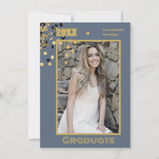 Personalized Photo Modern Gray Gold Sparkles Invitation