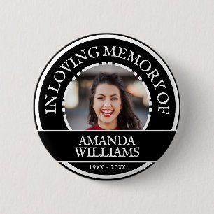 Personalized Photo Modern Memorial Black Button