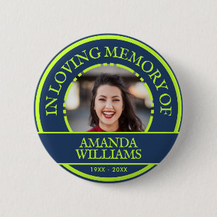 Personalized Photo Modern Memorial Blue Green Button
