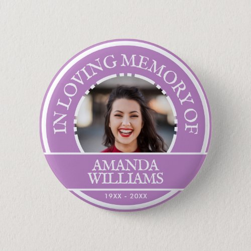 Personalized Photo Modern Memorial Lavender Purple Button