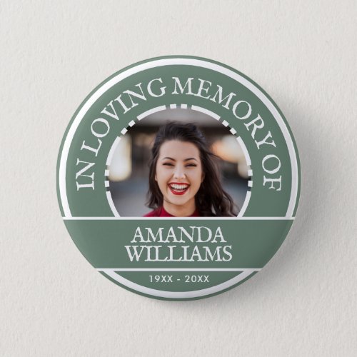 Personalized Photo Modern Memorial Sage Green Button