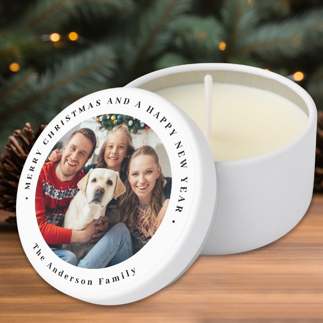 Personalized Photo Modern Simple Merry Christmas Mini Candle Favors (Creator Uploaded)
