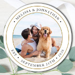 Personalized Photo Modern Wedding Favors Classic Round Sticker<br><div class="desc">Add the finishing touch to your wedding with these cute custom photo stickers. Perfect to label your wedding favors to all your guests, and for envelope stickers to send out thank you cards . Customize these photo stickers with your favorite couples photo, dog of honors photo, or your newlywed photo...</div>