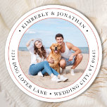 Personalized Photo Modern Wedding Return Address Classic Round Sticker<br><div class="desc">Add the finishing touch to your wedding invitations with these custom photo, and personalized address labels. Customize with your favorite photo, names, and address. These simple address labels can be used for any and all occasions. COPYRIGHT © 2020 Judy Burrows, Black Dog Art - All Rights Reserved. Personalized Photo Modern...</div>