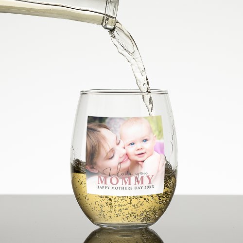 Personalized Photo Mommy Stemless Wine Glass