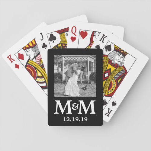 Personalized Photo Monogram BW Modern Wedding Poker Cards