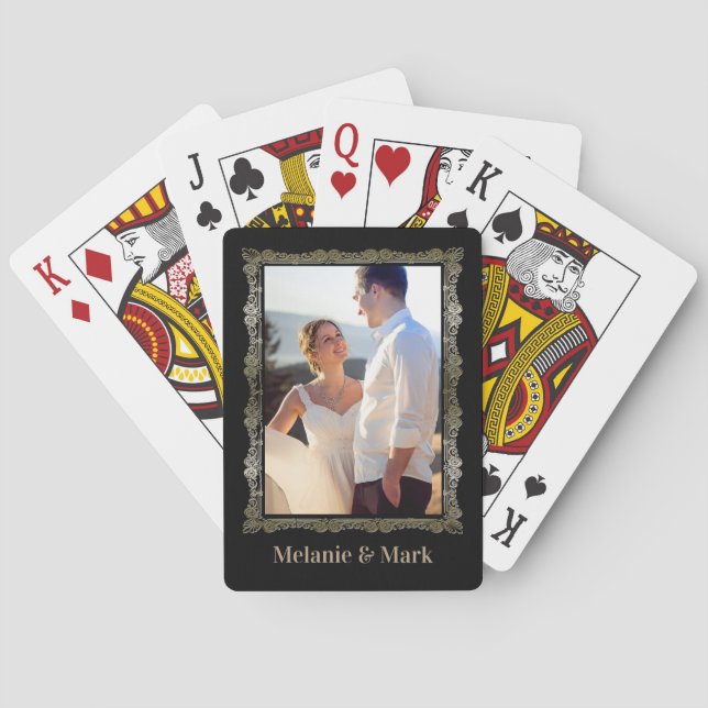 Personalized Photo Monogram Elegant Wedding Poker Cards (Back)
