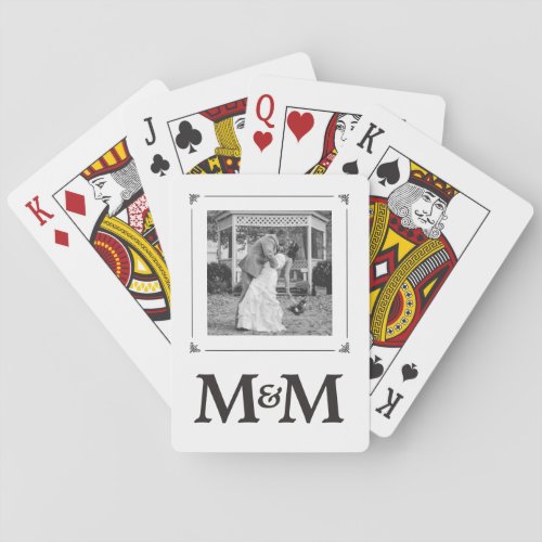 Personalized Photo Monogram Modern BW Wedding Poker Cards