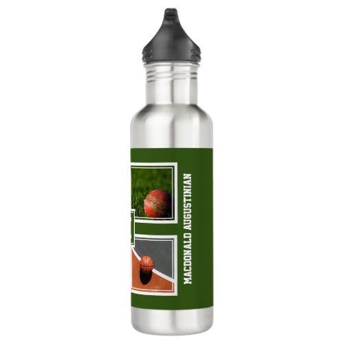 Personalized Photo Monogram SPORTS FAN Green Stainless Steel Water Bottle