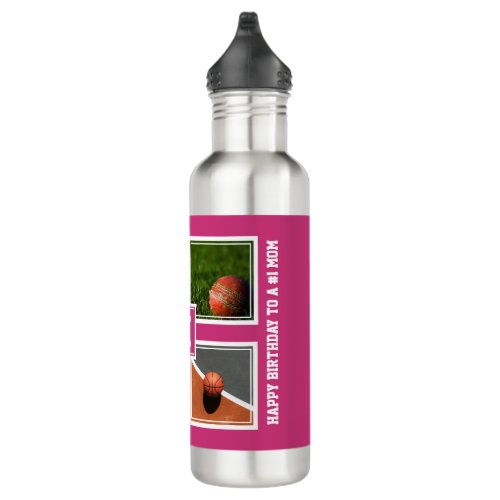 Personalized Photo Monogram SPORTS FAN MOM Pink Stainless Steel Water Bottle
