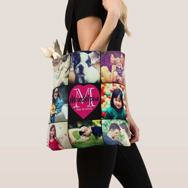 Personalized photo monogram tote bag