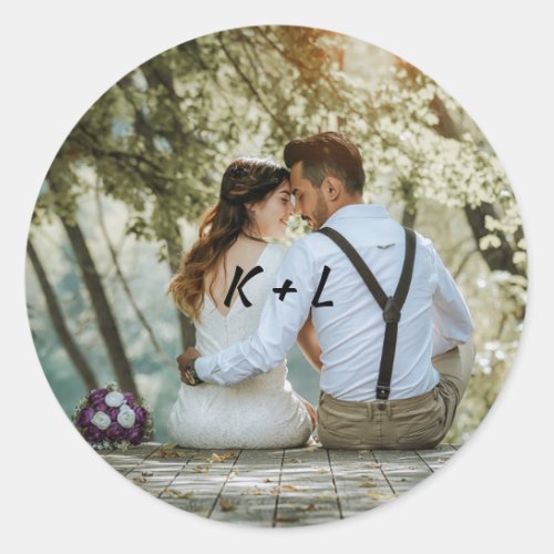 Personalized Photo Monogram Wedding Classic Round Sticker