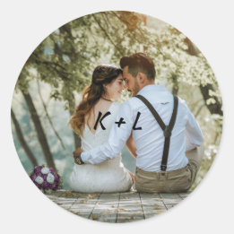 Personalized Photo Monogram Wedding Classic Round Sticker