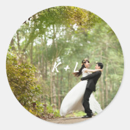 Personalized Photo Monogram Wedding Classic Round Sticker