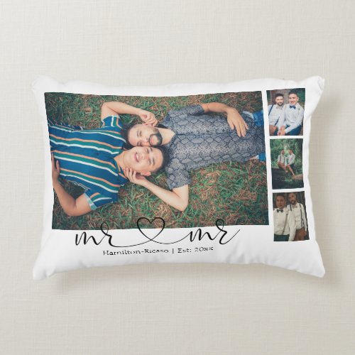 Personalized Photo Mr and Mr Heart Gay Wedding Accent Pillow