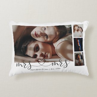 Personalized Photo Mrs and Mrs Heart Gay Wedding Accent Pillow