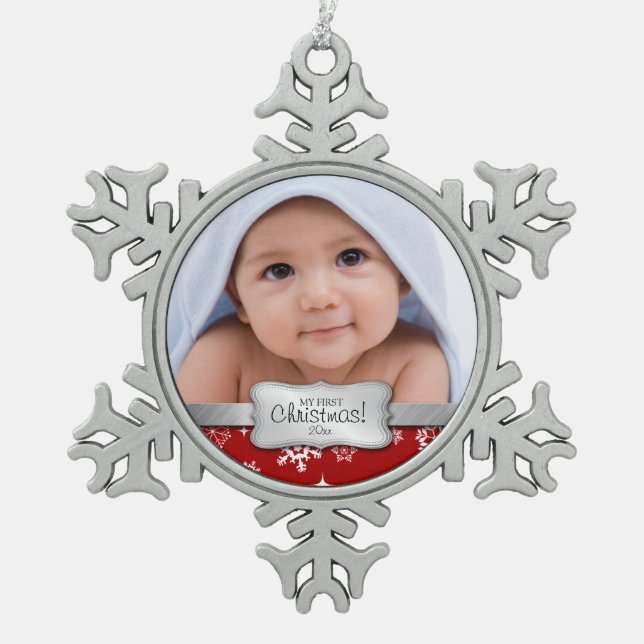 Personalized Photo - My 1st Christmas Snowflake Pewter Christmas Ornament (Front)