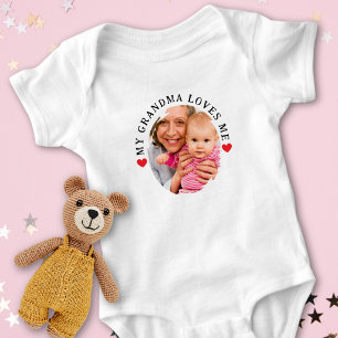 Personalized Photo My Grandma Loves Me  Grandchild Baby Bodysuit