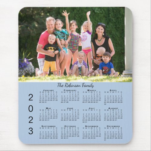 Personalized Photo Name 2023 Calendar Light Blue Mouse Pad