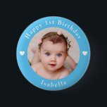 Personalized Photo, Name, Age Birthday Baby Blue Button<br><div class="desc">Adorable personalized photo,  name and age birthday baby blue button.</div>