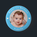 Personalized Photo, Name, Age Birthday Baby Blue Button<br><div class="desc">Adorable personalized photo,  name and age birthday baby blue button.</div>