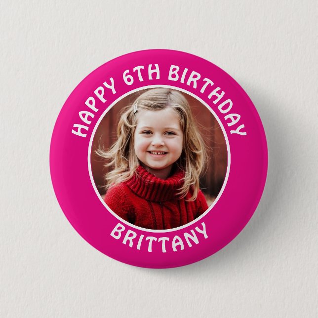 Personalized Photo, Name and Age Birthday Button (Front)
