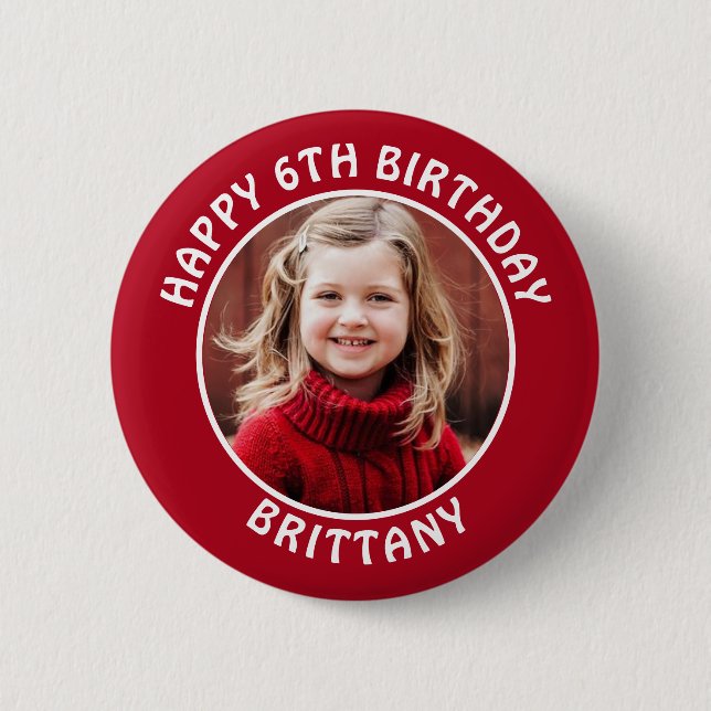 Personalized Photo, Name and Age Birthday Button (Front)
