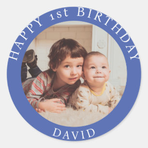 Personalized Photo, Name And Age Birthday Classic Classic Round Sticker