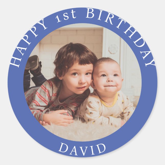 Personalized Photo, Name And Age Birthday Classic Classic Round Sticker (Front)