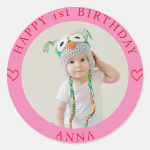 Personalized Photo, Name And Age Birthday Classic Classic Round Sticker