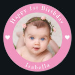Personalized Photo, Name And Age Birthday Classic Round Sticker<br><div class="desc">Adorable personalized photo,  name and age birthday pink classic round sticker.</div>
