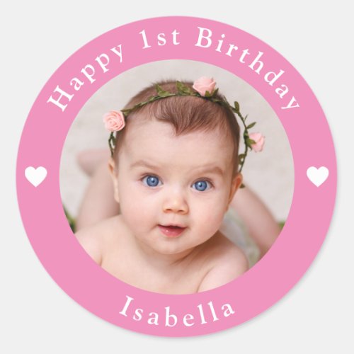 Personalized Photo Name And Age Birthday Classic Round Sticker