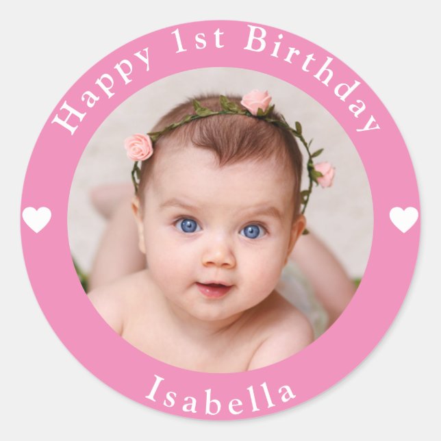 Personalized Photo, Name And Age Birthday Classic Round Sticker (Front)