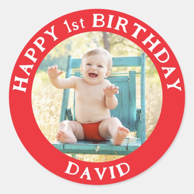 Personalized Photo, Name And Age Birthday Classic Round Sticker (Front)