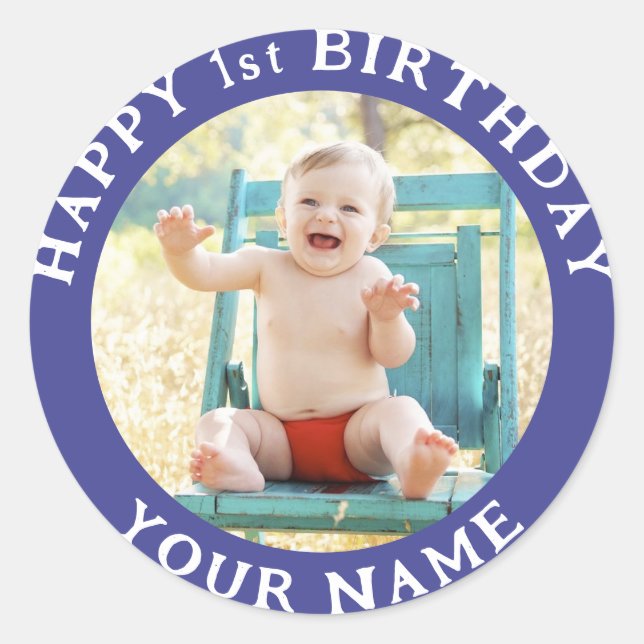 Personalized Photo, Name And Age Birthday Classic Round Sticker (Front)