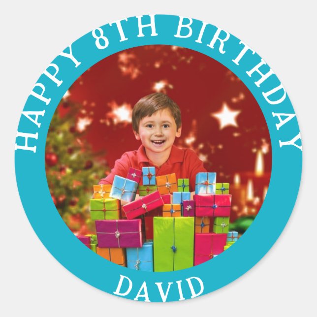 Personalized Photo, Name And Age Birthday Classic Round Sticker (Front)