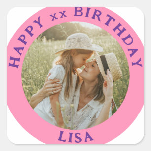 Personalized Photo, Name And Age Birthday Classic Square Sticker