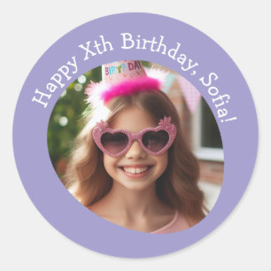 Personalized Photo Name and Age Happy Birthday Classic Round Sticker