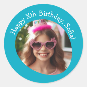 Personalized Photo Name and Age Happy Birthday Classic Round Sticker