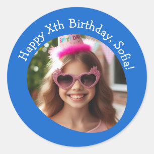 Personalized Photo Name and Age Happy Birthday Classic Round Sticker