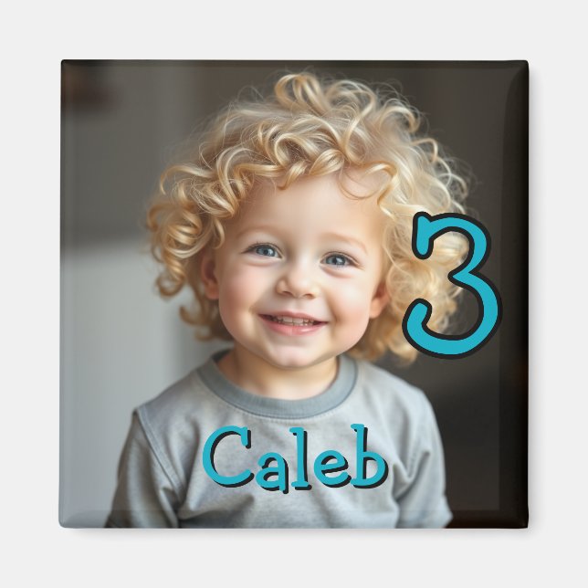Personalized Photo, Name and Age Refrigerator  Magnet (Front)