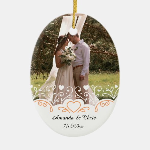 Personalized Photo name and date for wedding Ceramic Ornament