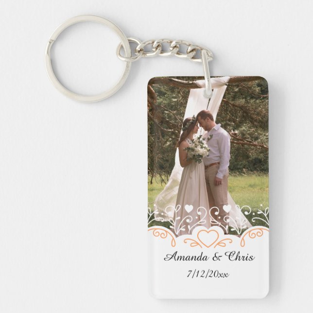 Personalized Photo, name and date for wedding Keychain (Front)