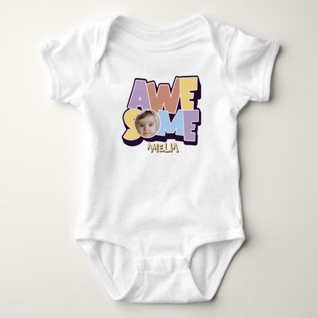 Personalized Photo & Name “Awesome”  Baby Bodysuit (Front)
