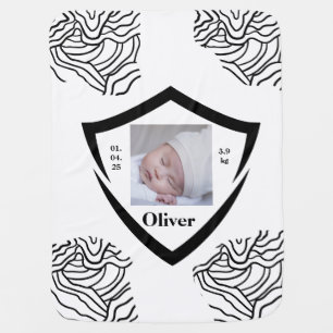 Personalized Photo, Name & Birth Details in Black  Baby Blanket
