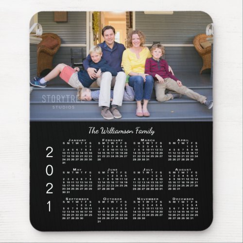 Personalized Photo Name Black 2021 Calendar Mouse Pad